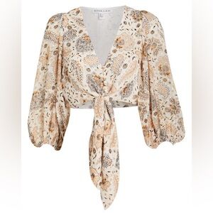 SHONA JOY Miller Crepe Floral Tie Front Blouse